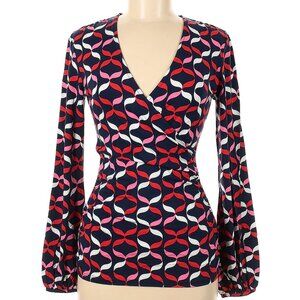NWT Boden navy red pink white geometric print blouse, Size 6